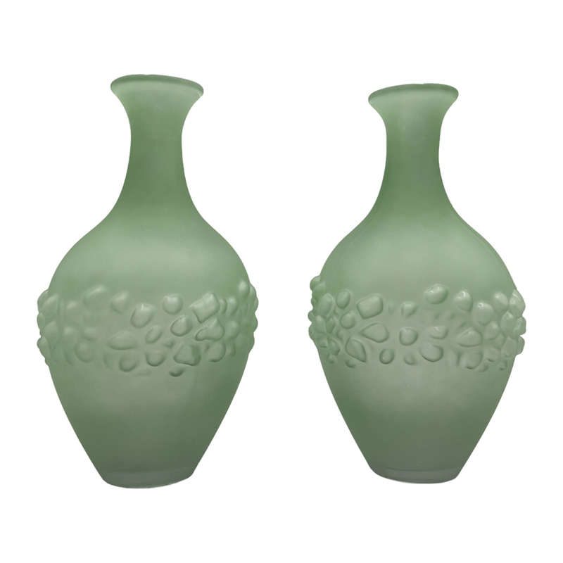 Bergamo Art Set of 2 Decorative Handmade Glass Trumpet Vase for Flowers in Green