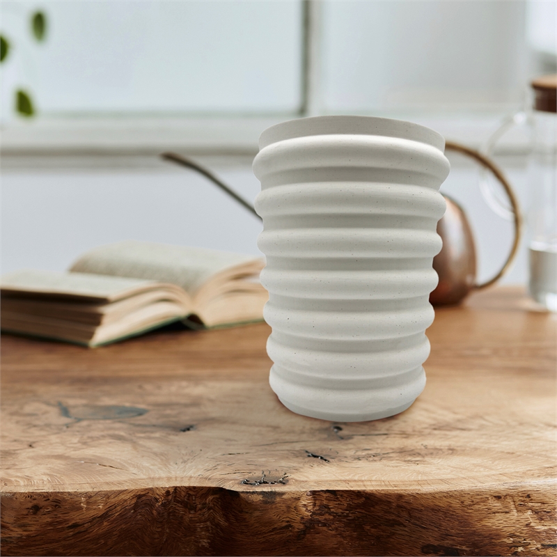 Bergamo Art Modern Beige Ceramic Vase in Beige
