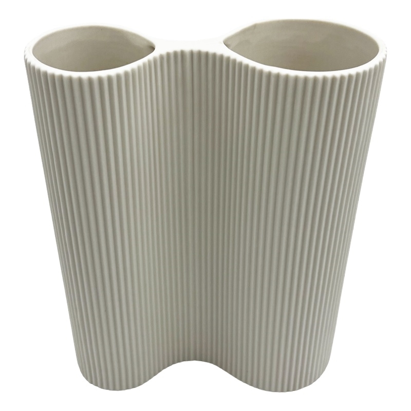 Bergamo Art 10 Inch Tall Modern White Ceramic Vase in White