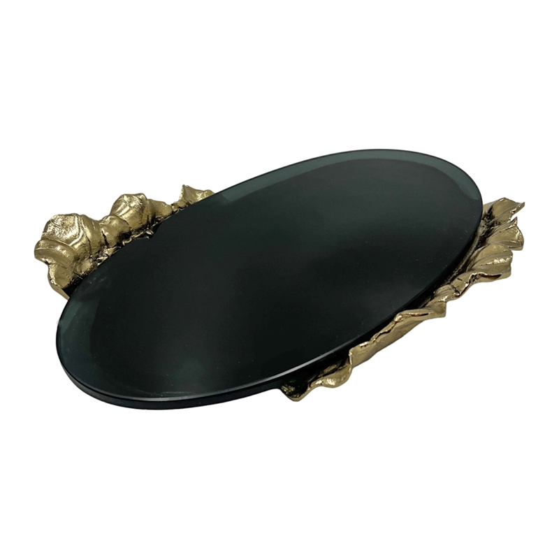 Bergamo Art 16 Inch Decorative Handmade Aluminum Oval Serving Tray in Gold