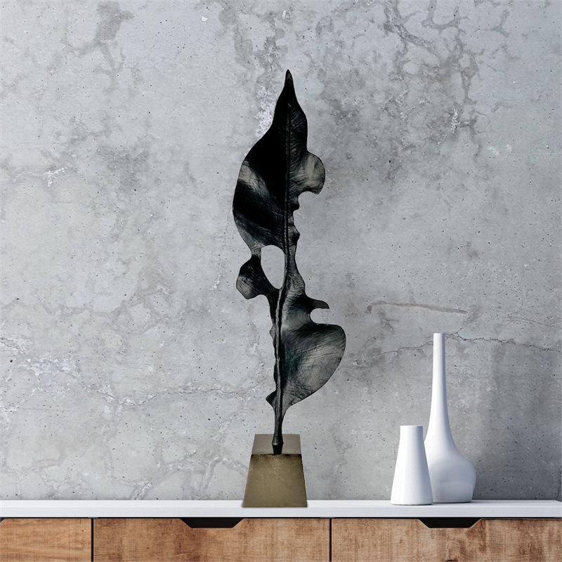 Bergamo Art 34 Inch Tall Handmade Aluminum and Wood Abstract Sculpture in Black
