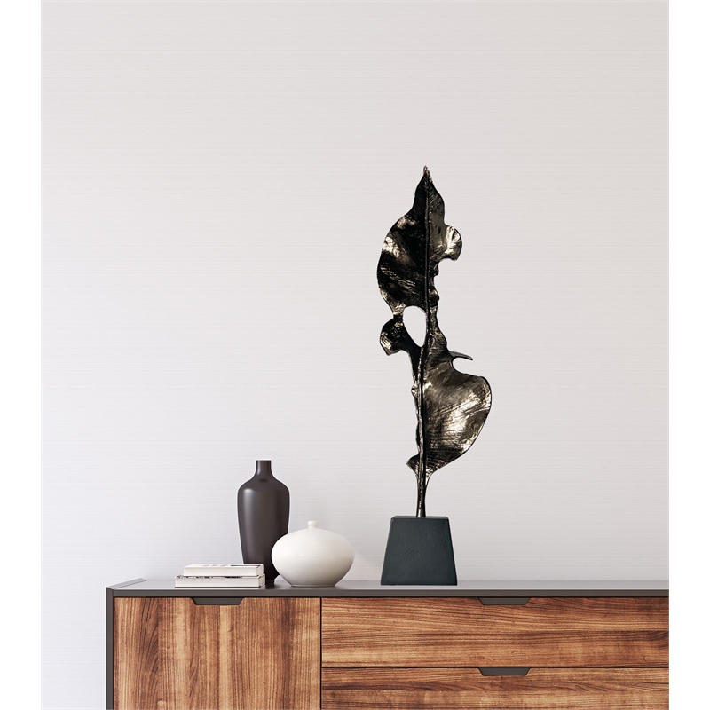 Bergamo Art 34 Inch Tall Handmade Aluminum and Wood Abstract Sculpture in Gold