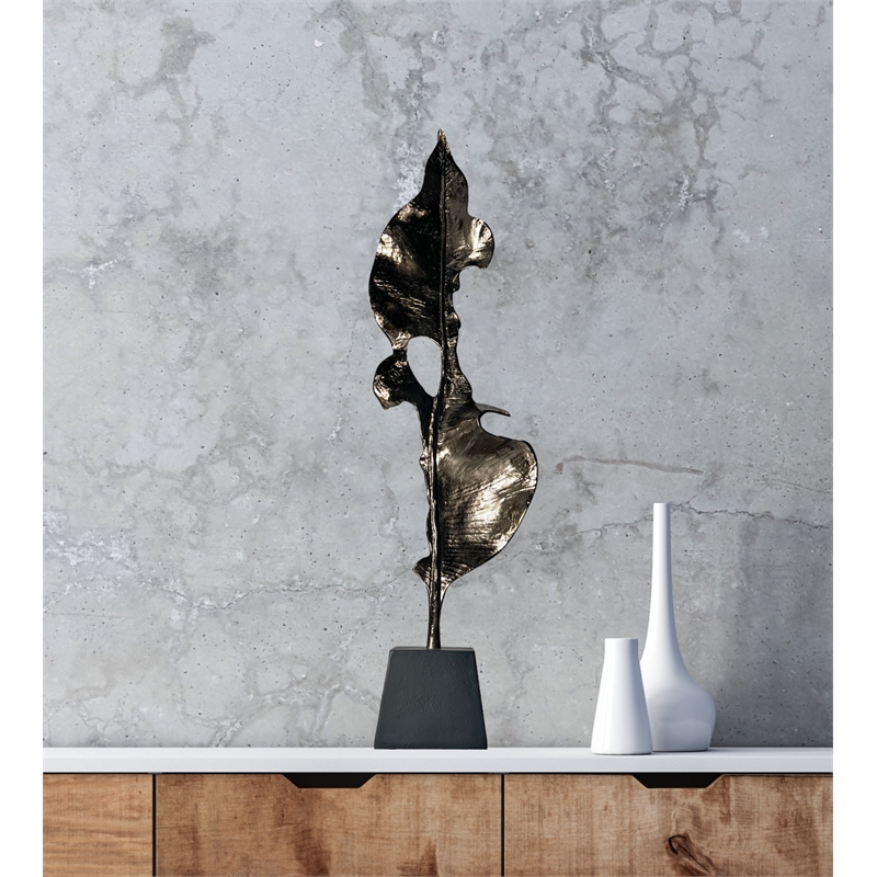 Bergamo Art 34 Inch Tall Handmade Aluminum and Wood Abstract Sculpture in Gold