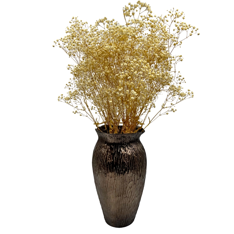Bergamo Art 13 Inch Tall Aluminum Decorative Flower Vase with Wood Bark Pattern