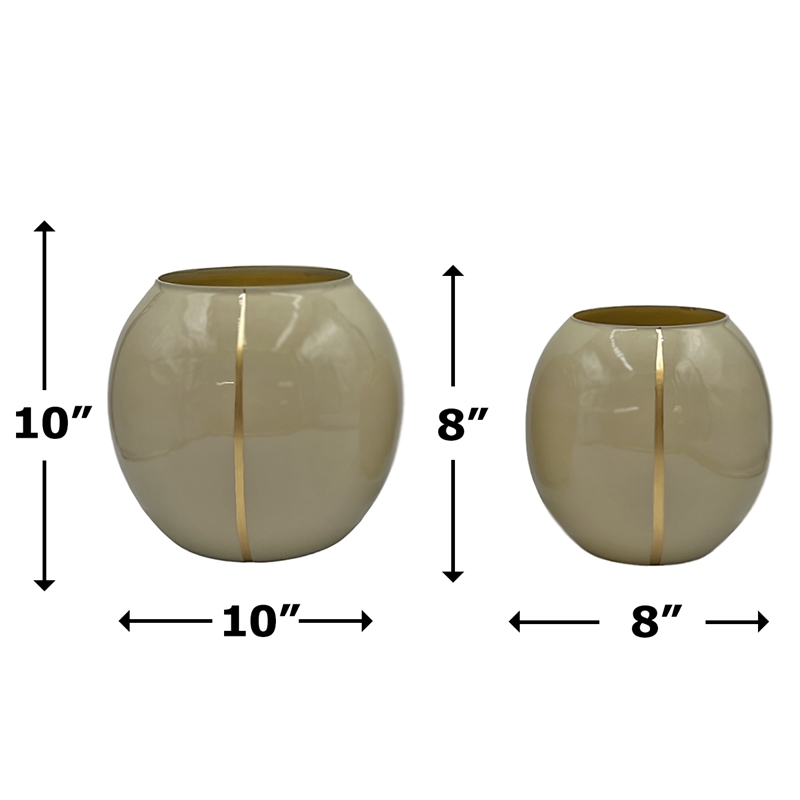 Bergamo Art Set of 2 Decorative Handmade Glass Round Flower Vase in Ivory