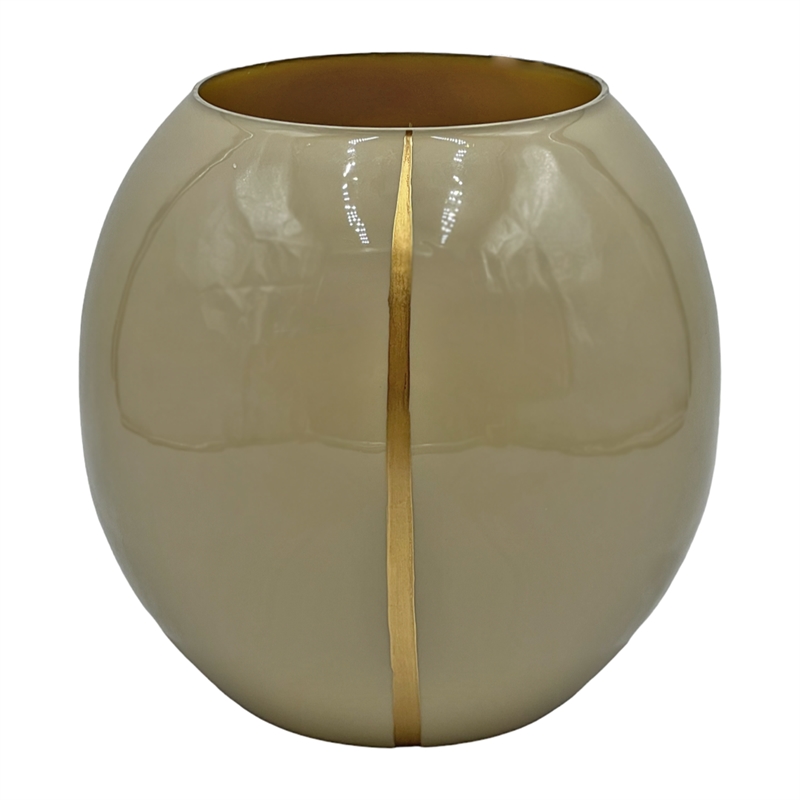 Bergamo Art Set of 2 Decorative Handmade Glass Round Flower Vase in Ivory