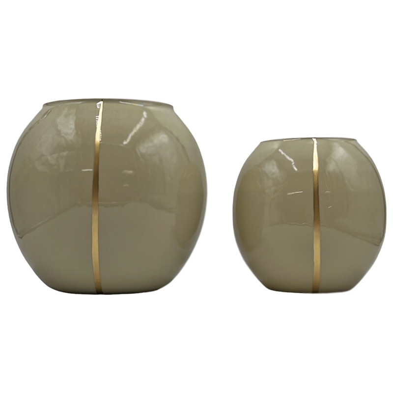 Bergamo Art Set of 2 Decorative Handmade Glass Round Flower Vase in Ivory