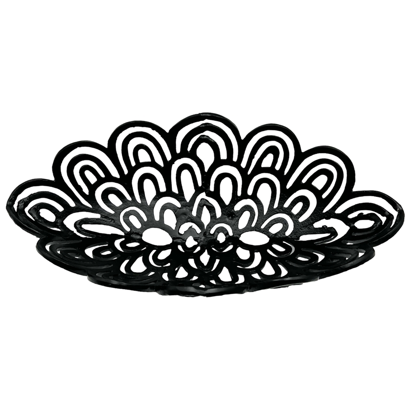 Bergamo Art 19 Inch Decorative Handmade Aluminum Peacock Feather Bowl in Black