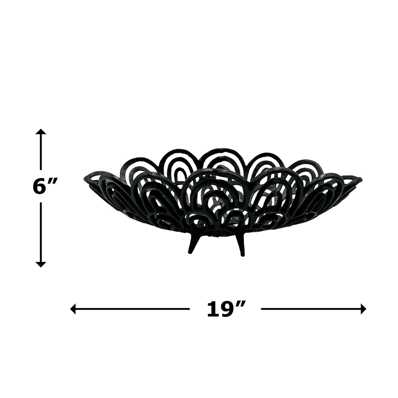 Bergamo Art 19 Inch Decorative Handmade Aluminum Peacock Feather Bowl in Black