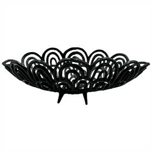 Bergamo Art 19 Inch Decorative Handmade Aluminum Peacock Feather Bowl in Black