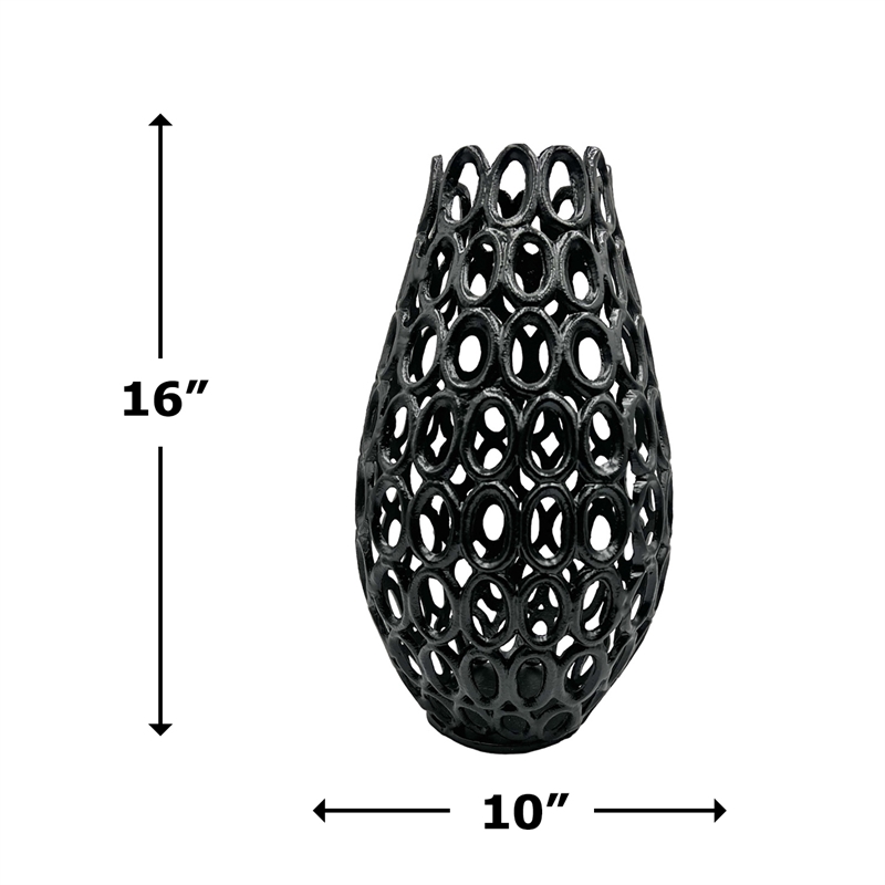 Bergamo Art 16 Inch Tall Decorative Handmade Aluminum Bud Flower Vase in Black