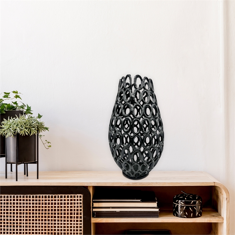 Bergamo Art 16 Inch Tall Decorative Handmade Aluminum Bud Flower Vase in Black