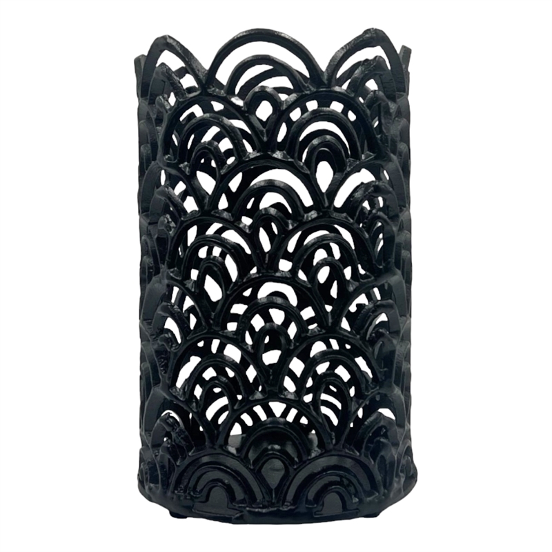 Bergamo Art Set of 3 Aluminum Hurricane Candle Holder in Black