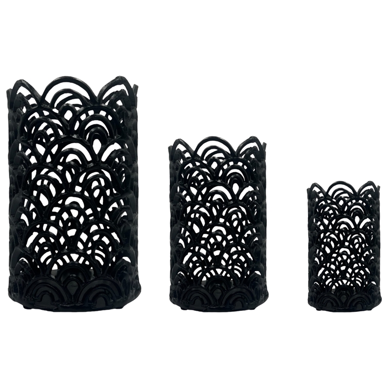 Bergamo Art Set of 3 Aluminum Hurricane Candle Holder in Black