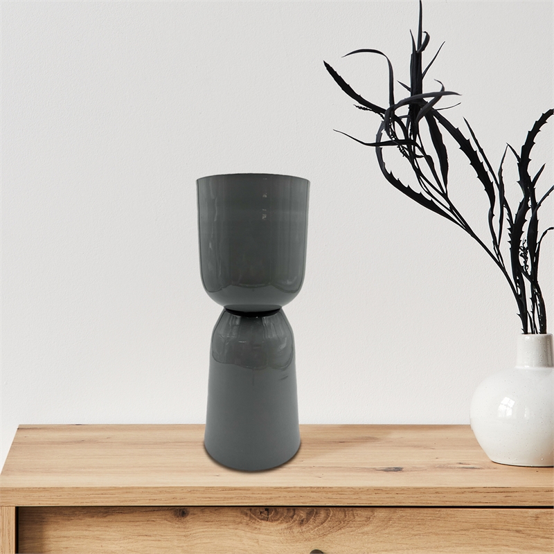 Bergamo Art 15 Inch Tall Decorative Handmade Iron Stylish Flower Vase in Grey
