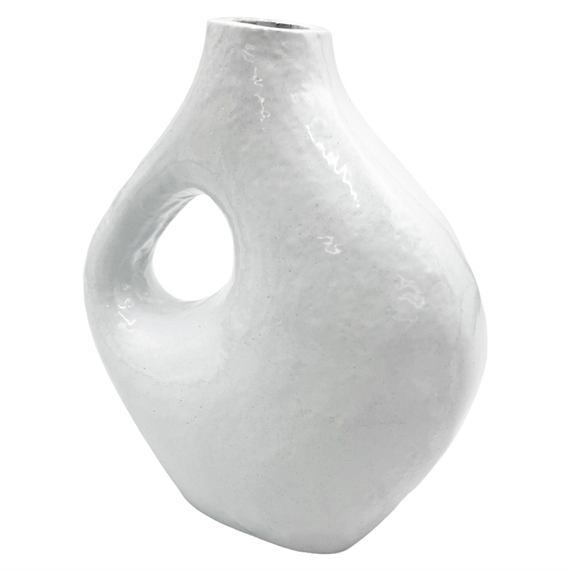 Bergamo Art 7.5 Inch Tall Decorative Handmade Aluminum Jug Flower Vase in White