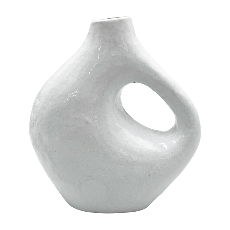 Bergamo Art 7.5 Inch Tall Decorative Handmade Aluminum Jug Flower Vase in White