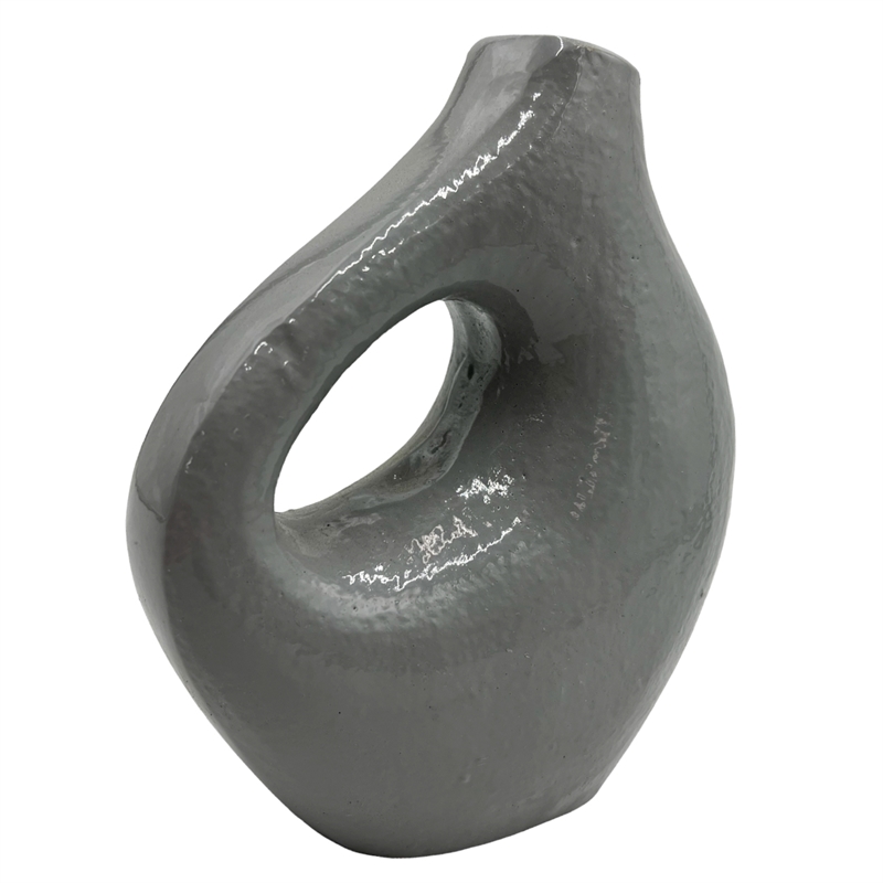Bergamo Art 7.5 Inch Tall Decorative Handmade Aluminum Jug Flower Vase in Grey