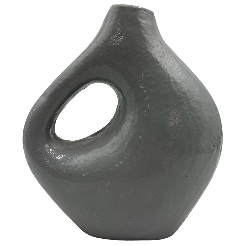 Bergamo Art 7.5 Inch Tall Decorative Handmade Aluminum Jug Flower Vase in Grey