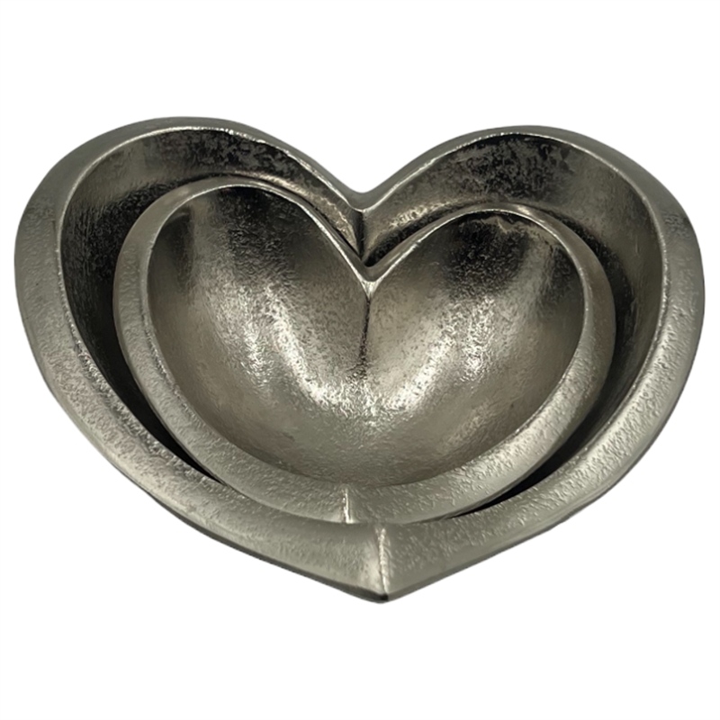 Bergamo Art Set of 2 Decorative Handmade Aluminum Heart Bowl in Nickel