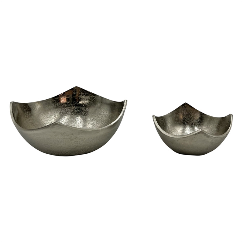 Bergamo Art Set of 2 Decorative Handmade Aluminum Modern Bowl in Nickel