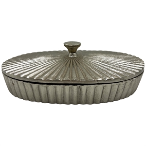 Bergamo Art 10&quot Wide Decorative Handmade Aluminum Oval Bowl with Cap in Nickel
