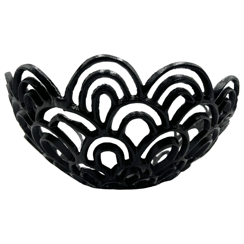Bergamo Art Decorative Handmade Aluminum Peacock Feather Flower Bowl in Black