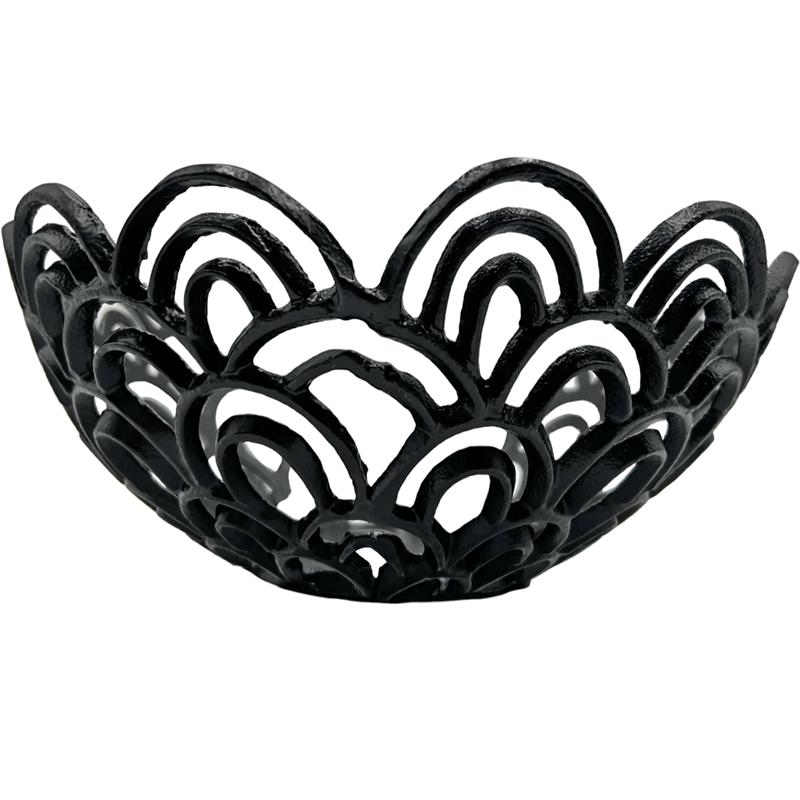 Bergamo Art Decorative Handmade Aluminum Peacock Feather Flower Bowl in Black