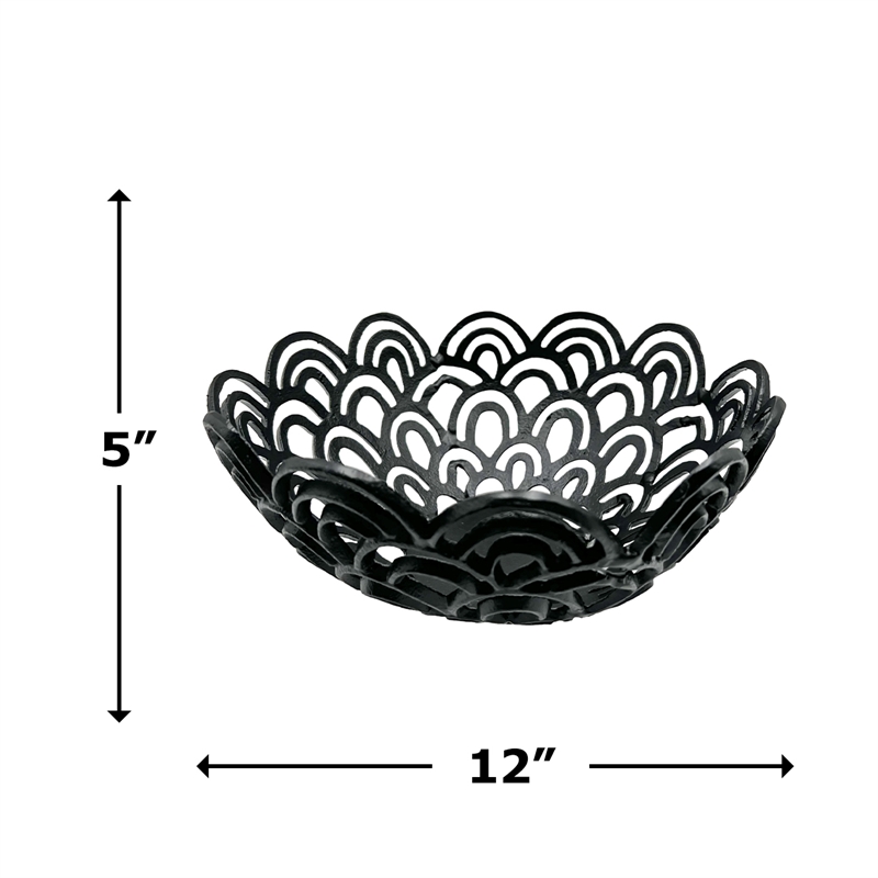 Bergamo Art Decorative Handmade Aluminum Peacock Feather Flower Bowl in Black