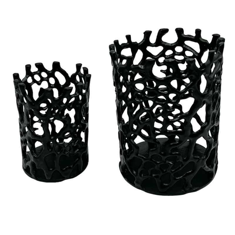 Bergamo Art Set of 2 Decorative Handmade Aluminum Modern Candle holder in Black