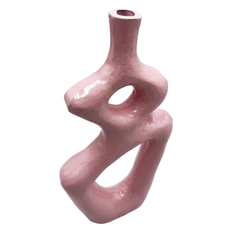Bergamo Art 12 Inch Tall Decorative Handmade Aluminum Gourd Flower Vase in Pink