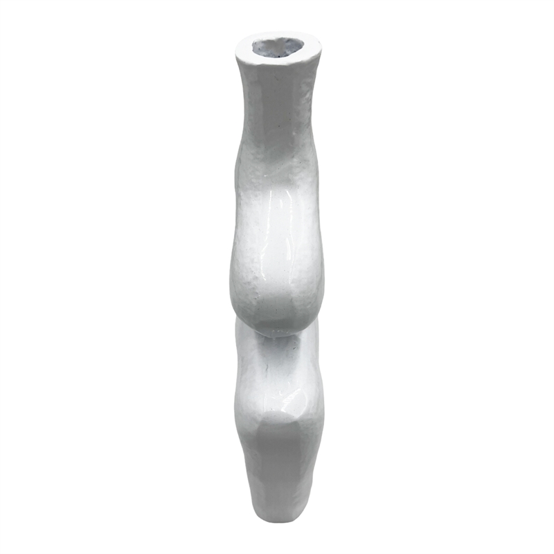 Bergamo Art 12 Inch Tall Decorative Handmade Aluminum Gourd Flower Vase in White