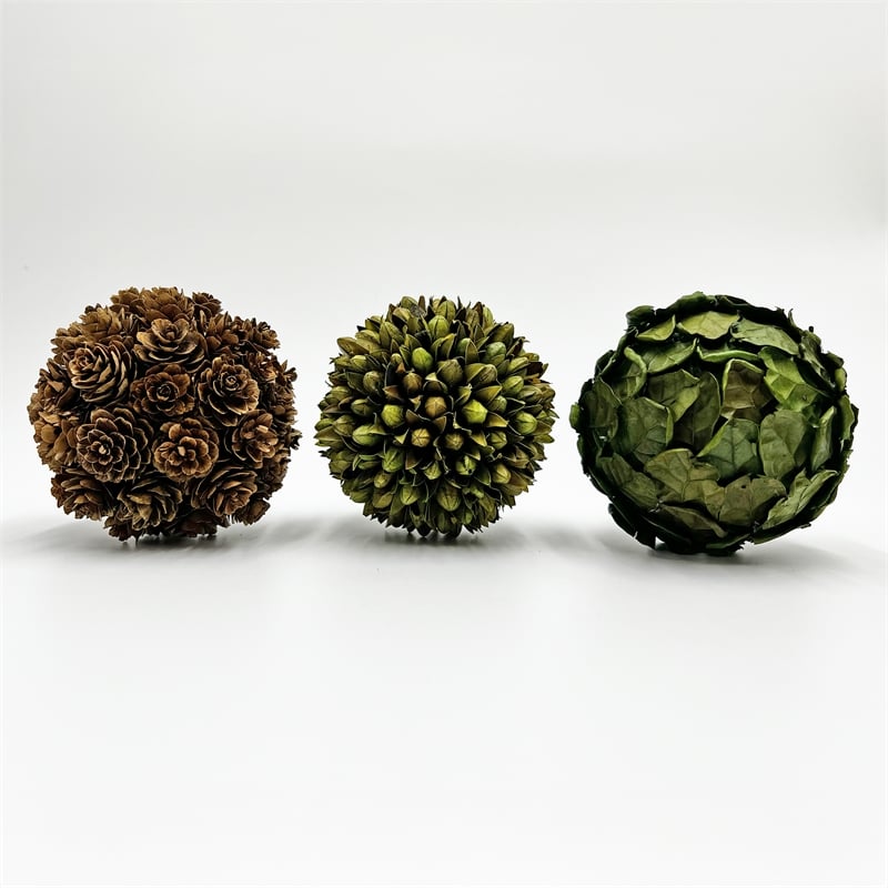 Bergamo Art Preserved PineCone and Oak Leaves Balls Bowl filler Decorative Orbs