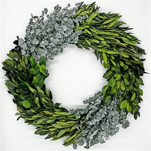 Bergamo Art 21&quot Preserved Eucalyptus Olive Leaf and Boxwood Wreath in Green