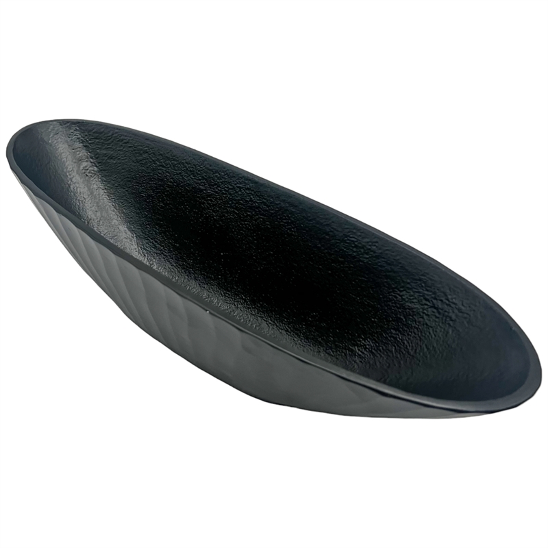 Bergamo Art 16 Inch Wide Decorative Handmade Aluminum Modern Oval Bowl in Black