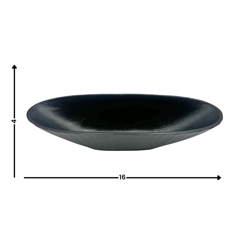 Bergamo Art 16 Inch Wide Decorative Handmade Aluminum Modern Oval Bowl in Black