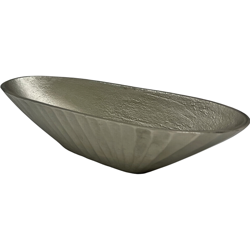 Bergamo Art 16 Inch Wide Decorative Handmade Aluminum Modern Oval Bowl in Nickel