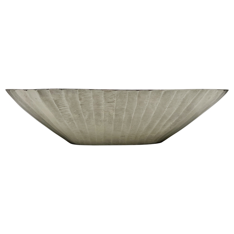 Bergamo Art 16 Inch Wide Decorative Handmade Aluminum Modern Oval Bowl in Nickel
