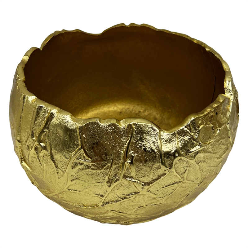 Bergamo Art 9 Inch Wide Decorative Handmade Aluminum Round Bowl in Gold