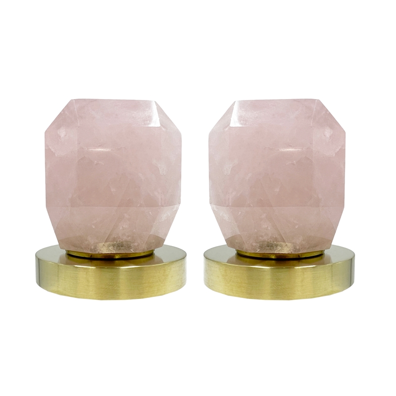 Bergamo Art Gold Brass Bathroom Faucet with Pink Rose Quartz Handles