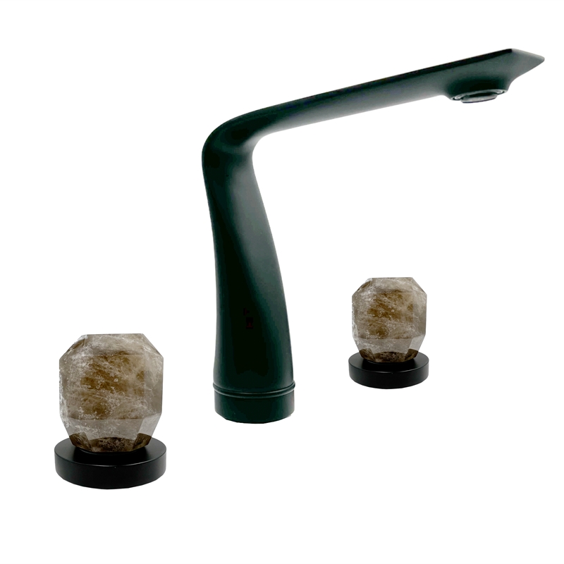 Bergamo Art Matte Black Brass Bathroom Faucet with Dark Rock Crystal Handles