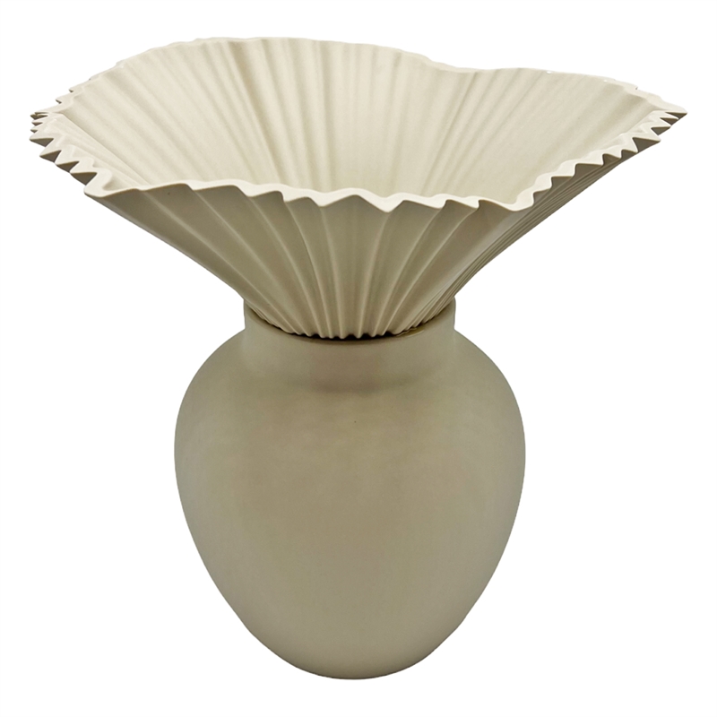 Bergamo Art 11 Inch Tall Modern Beige Ceramic Vase