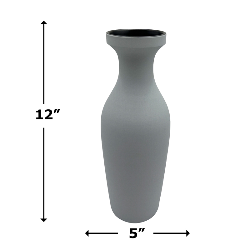 Bergamo Art 12 Inch Tall Modern Grey Ceramic Vase