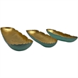 Bergamo Art 22 Inch Wide Aluminum Cactus Ribbed Boat Plate in Gold and Green