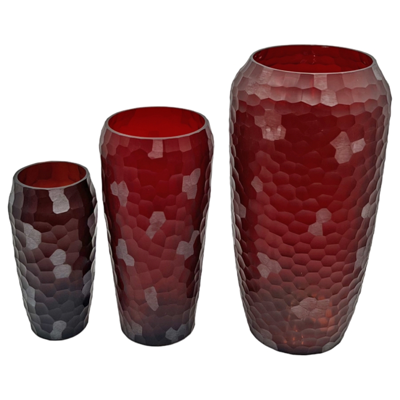 Bergamo Art Set of 3 Decorative Handmade Glass Artistic Jug Vase in Red