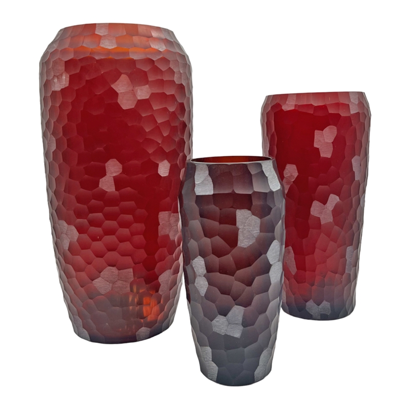 Bergamo Art Set of 3 Decorative Handmade Glass Artistic Jug Vase in Red