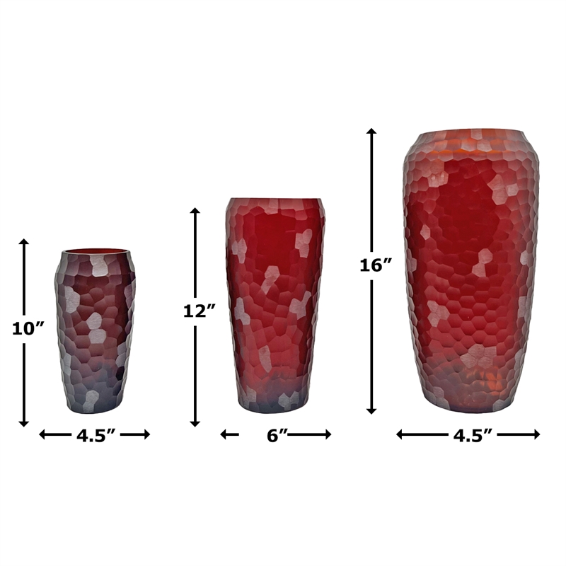 Bergamo Art Set of 3 Decorative Handmade Glass Artistic Jug Vase in Red