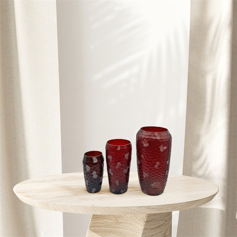 Bergamo Art Set of 3 Decorative Handmade Glass Artistic Jug Vase in Red