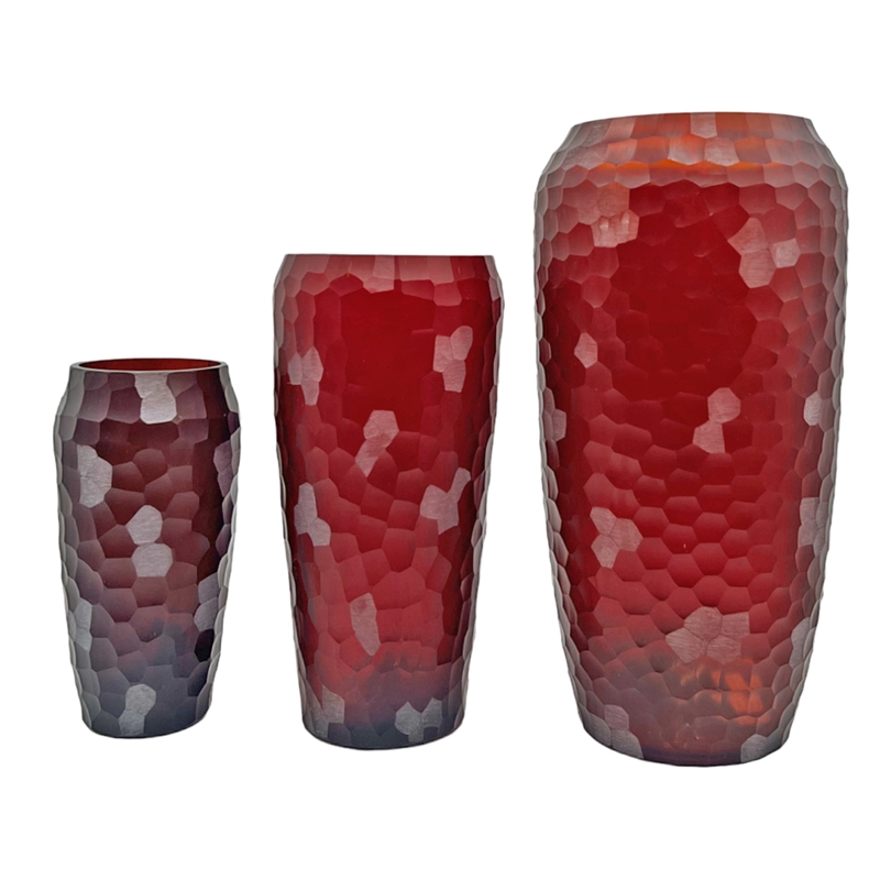Bergamo Art Set of 3 Decorative Handmade Glass Artistic Jug Vase in Red