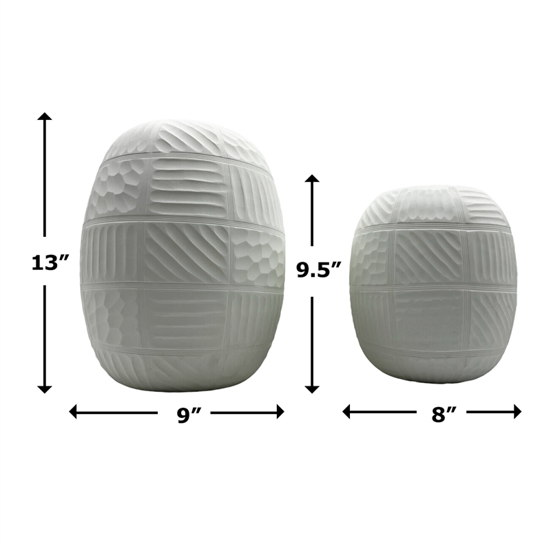Bergamo Art Set of 2 Decorative Handmade Glass Round Carved Vase in White